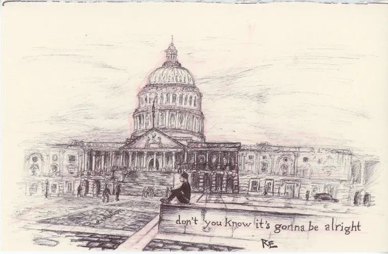 Reality Winner's sketch art, from prison, of the Augusta federal courthouse